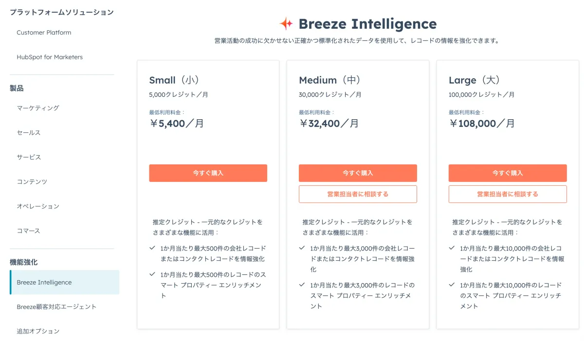 クレジット追加購入の画面